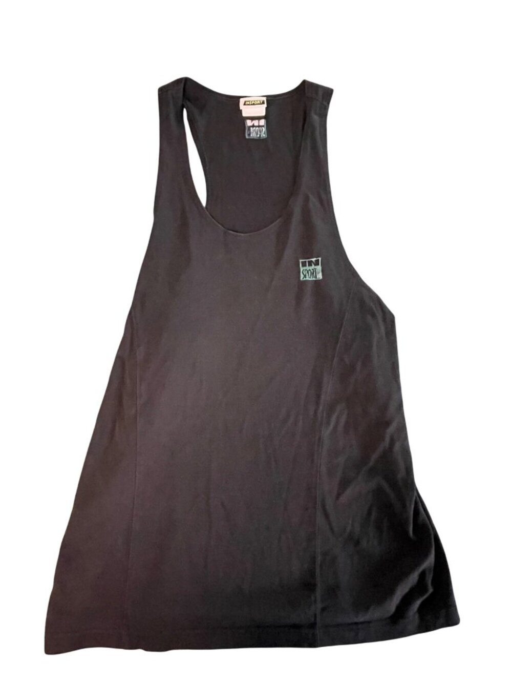 Vintage Insport Black Racerback Tank Top Medium 1990s 65% Polyester 35% Cotton
